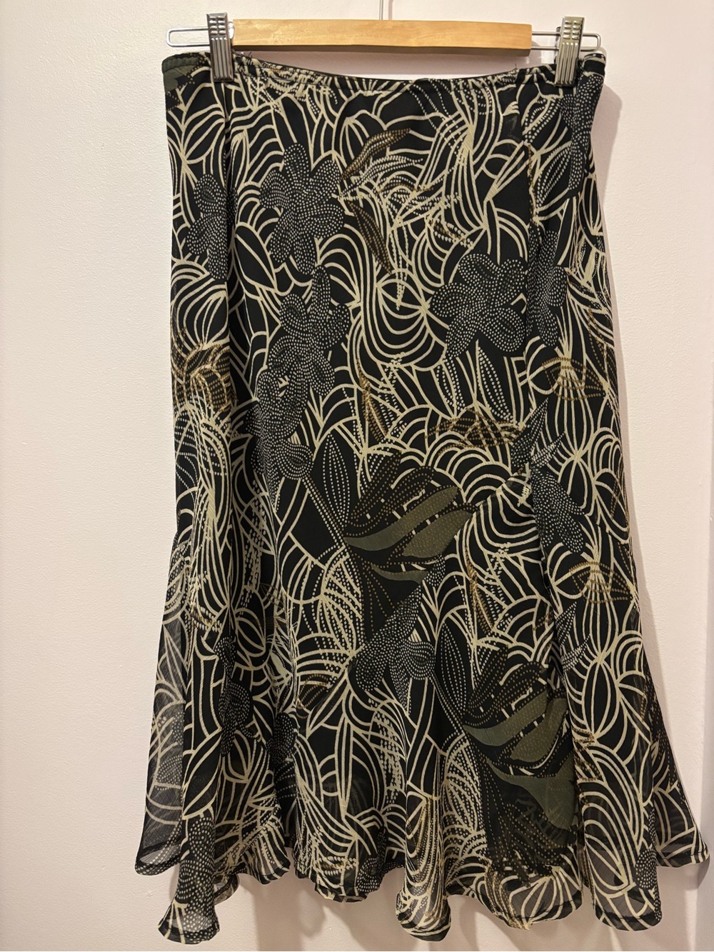 Vintage Black & Cream Floral Midi Skirt